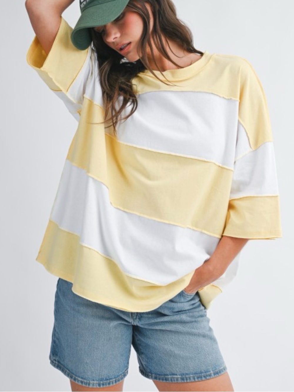 Classic Yellow & White Striped Oversized Tee